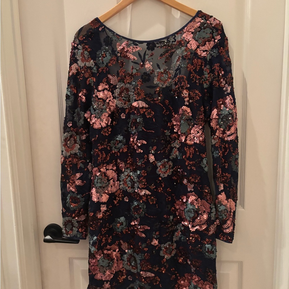 Anthropologie Floral Sequin Long Sleeve Mini Dress - Picture 3 of 16